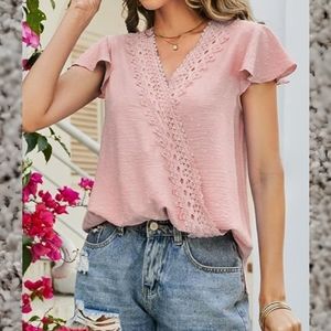 Chiffon V Neck Short Sleeve Top